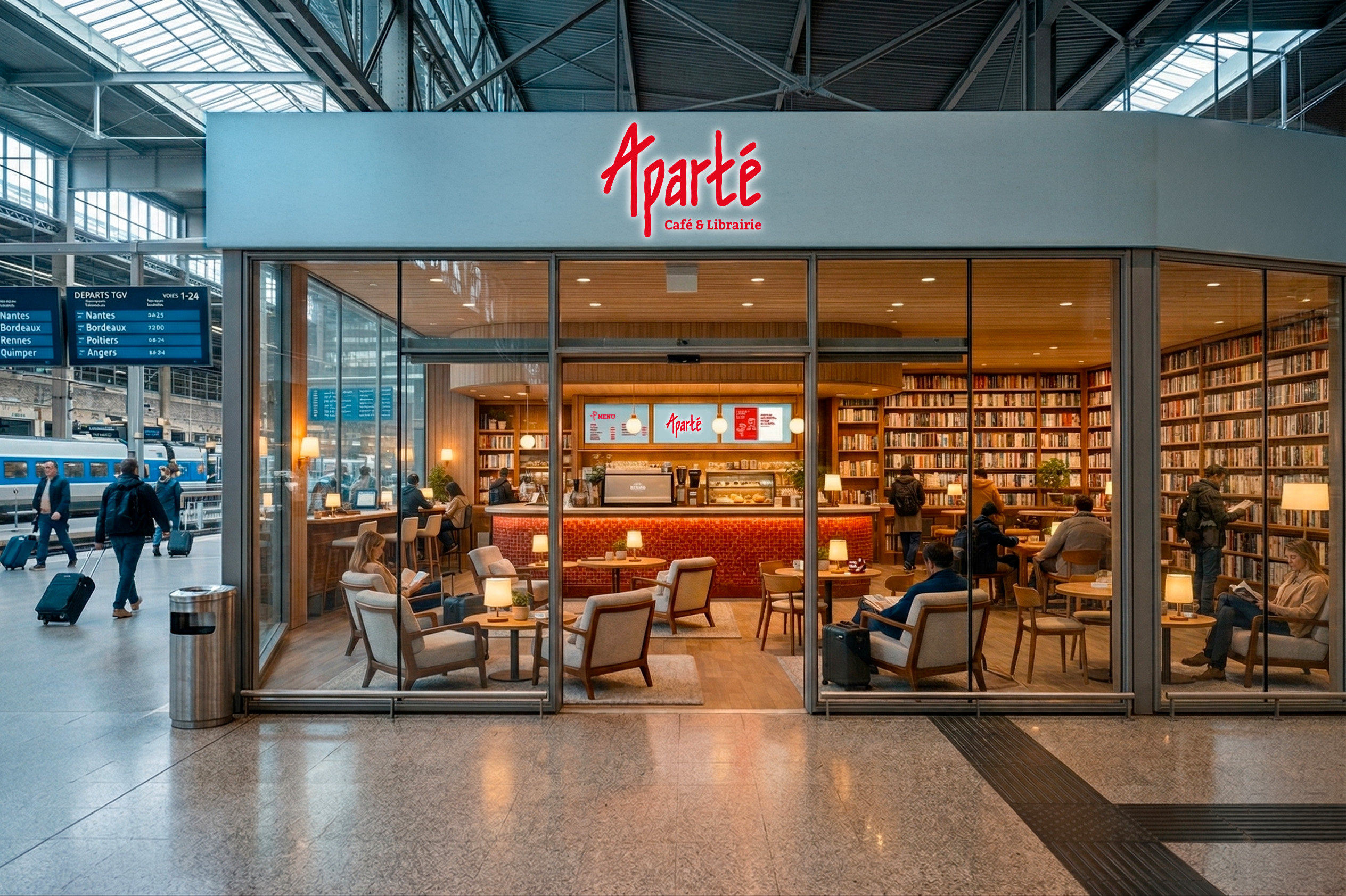 Aparté — vue extérieure du café-librairie en gare