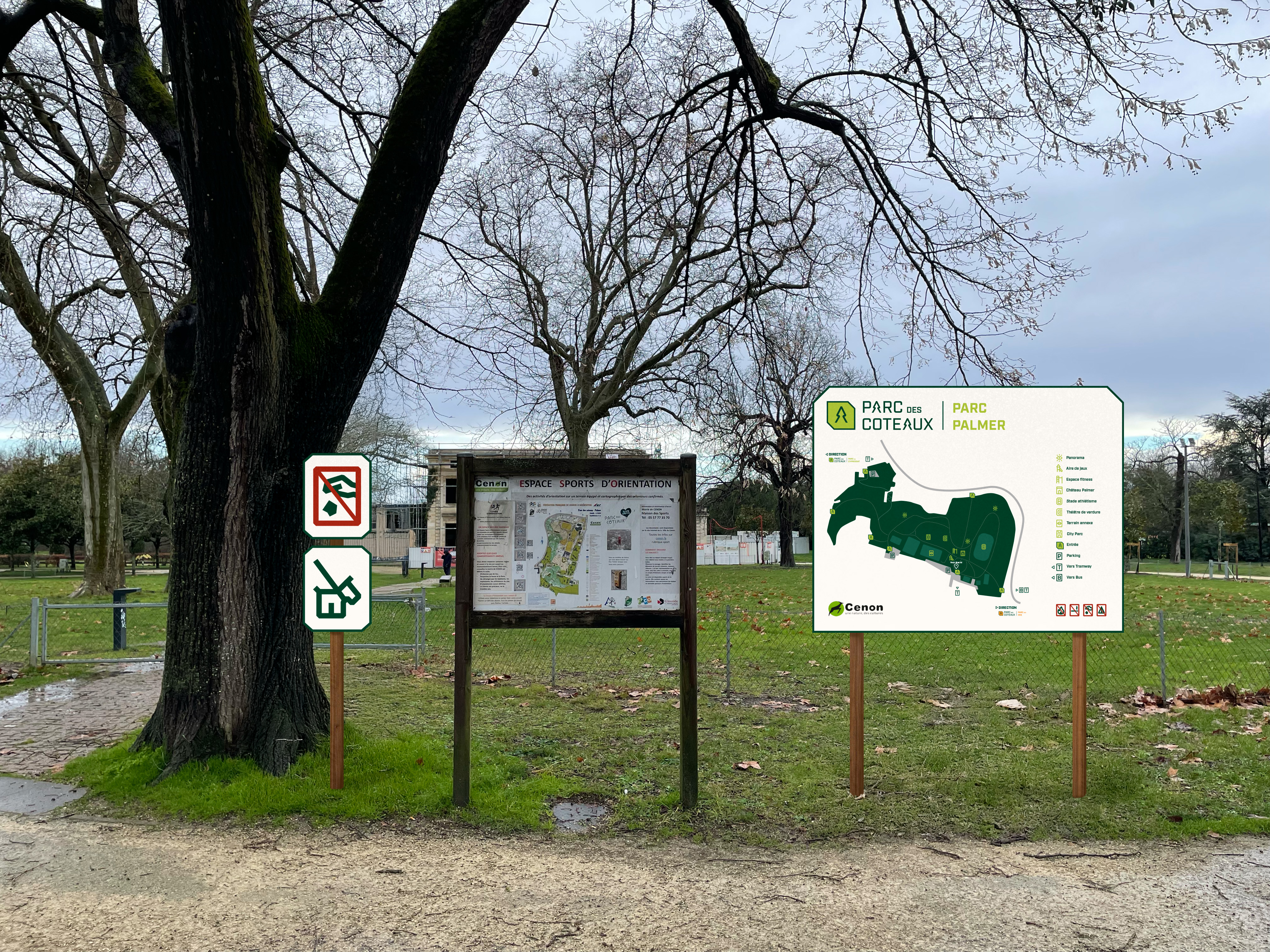Parc des Coteaux — mise en situation de la signalétique du Parc Palmer